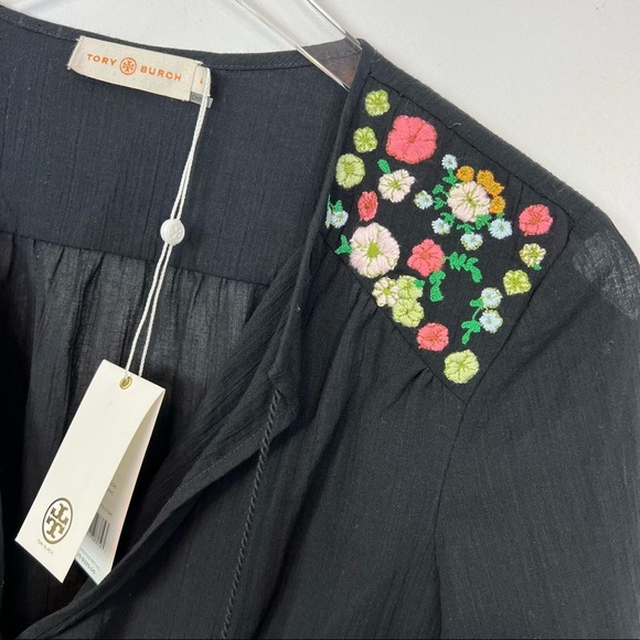 Tory Burch NWT linen black floral embroidered tunic top 4 - Picture 3 of 7